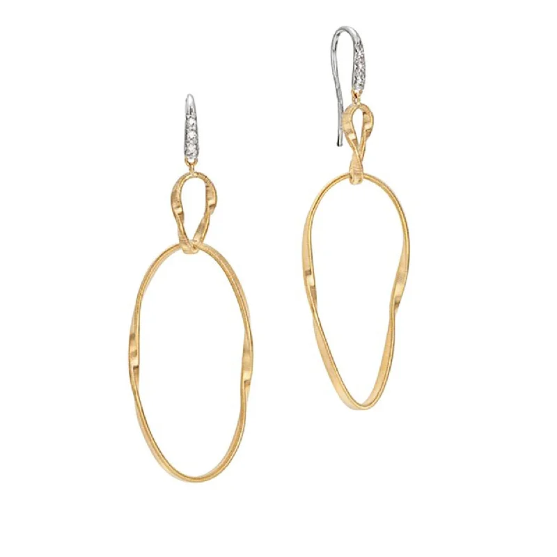 Women’s adjustable earrings-18K Yellow Gold and Diamond Double Drop Hook Earring