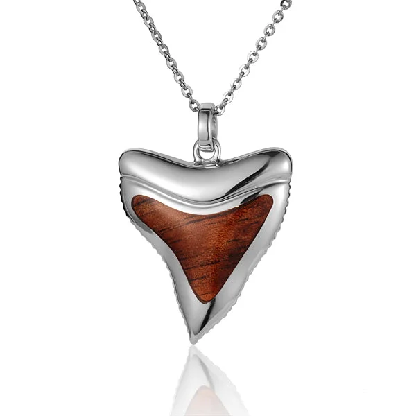 Women’s infinity pendant necklaces-KOA Wood inlaid Sterling Silver Shark Teeth Shape Pendant (Chain Sold Separately)