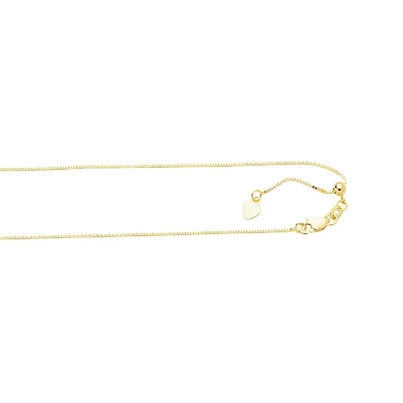 Women’s long necklaces-10K Yellow Gold Adjustable 22 inch Box Chain 015ABOX-22