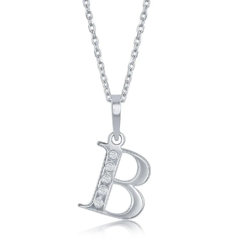 Women’s gold and silver necklaces-Sterling Silver Diamond "B" Initial Pendant Chain