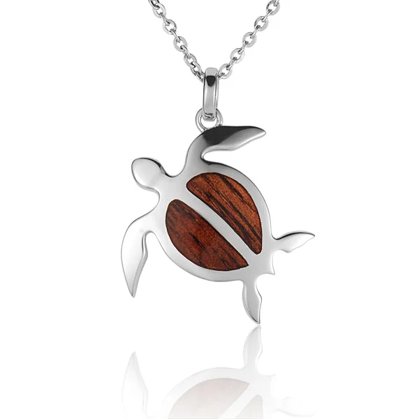 Women’s heart pendant necklaces-KOA Wood inlaid Sterling Silver Honu Pendant (Chain Sold Separately)