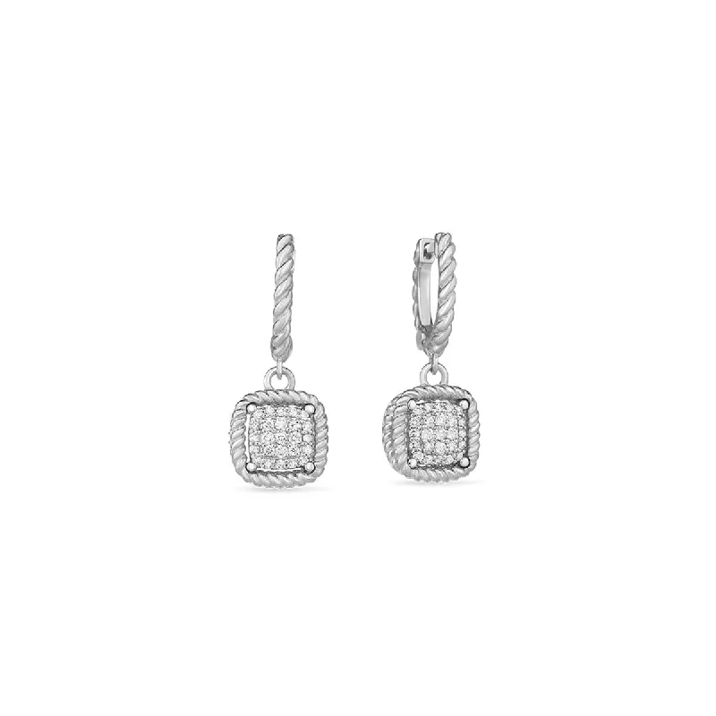 Women’s silver stud earrings-18K New Barocco Square Diamond Drop Earring