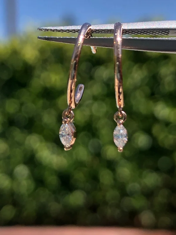 Women’s silver drop earrings-14k Rose Gold Marquise Diamond Dangling Hoop Earring