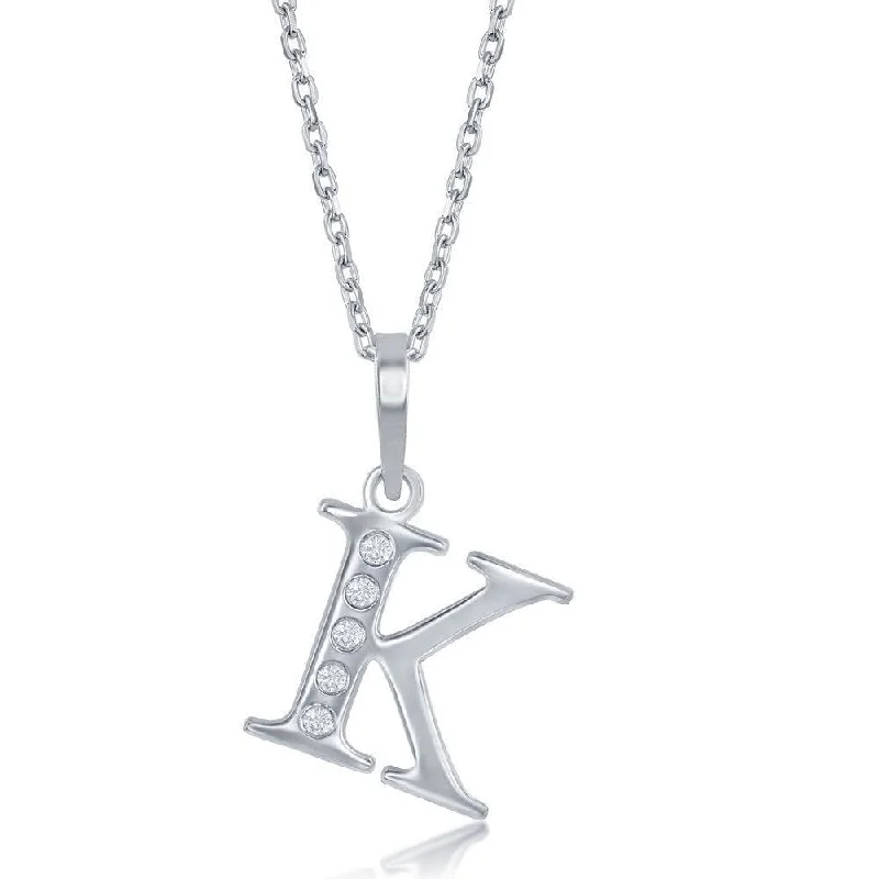 Women’s layered gold necklaces-Sterling Silver Diamond "K" Initial Pendant Chain