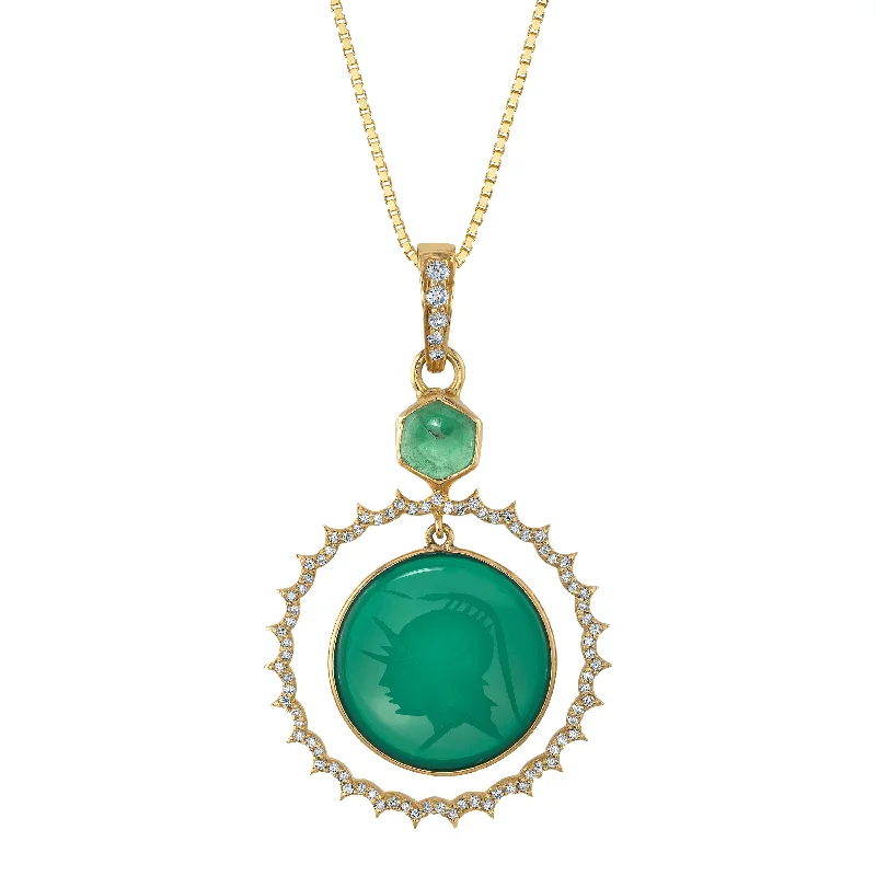 Women’s tribal necklaces-Emerald Cameo Pendant with Diamonds