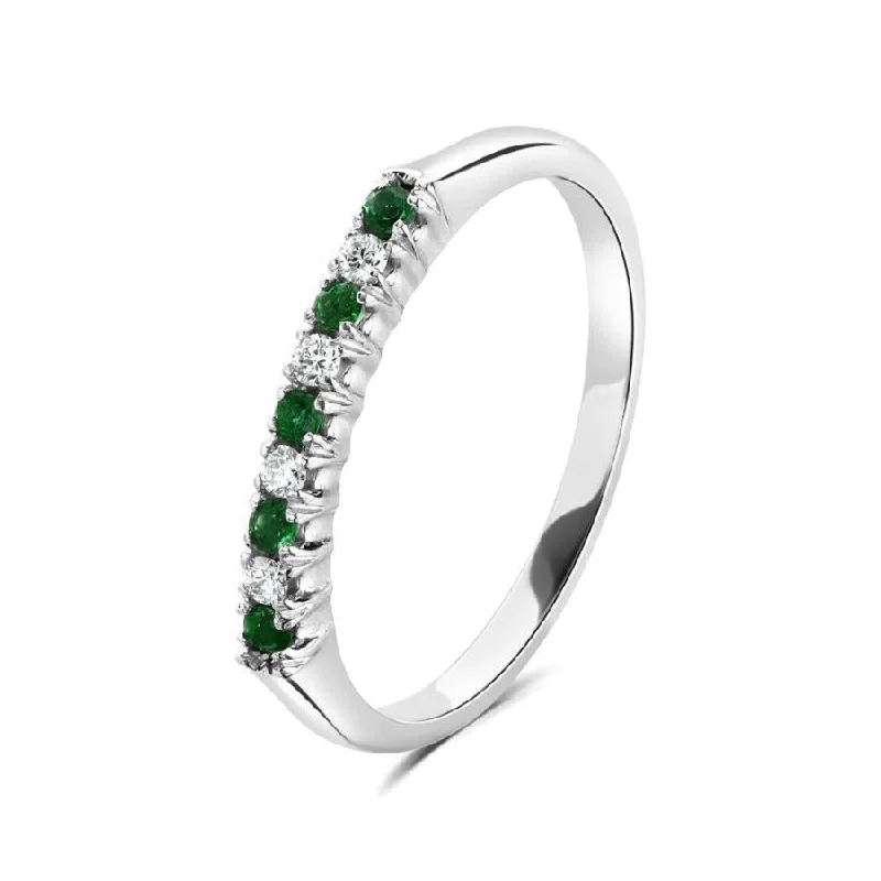 18ct White Gold Emerald & Diamond Claw Set Half Eternity Band