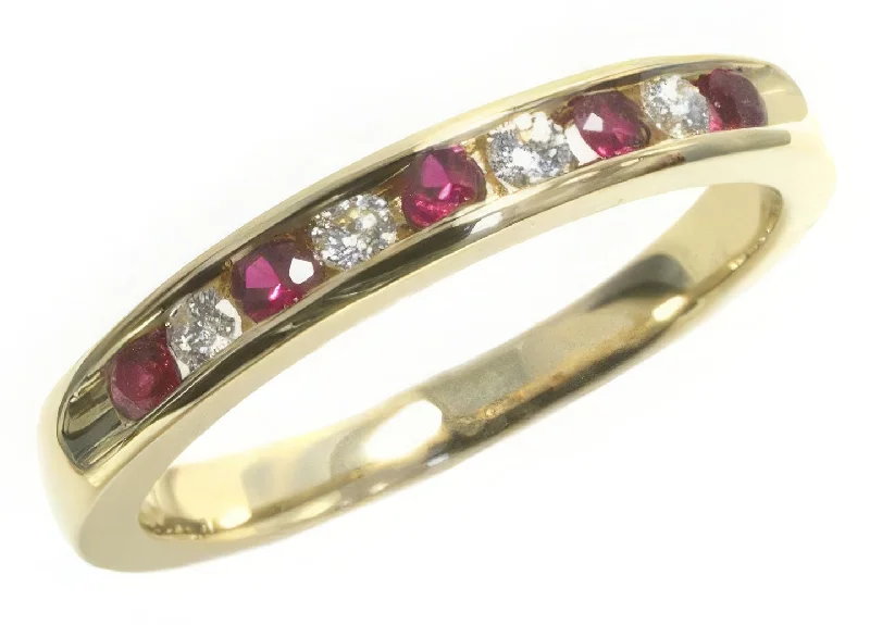 14K Yellow Gold 4 Round Diamonds Band With 5 Round Rubies HB21184RU