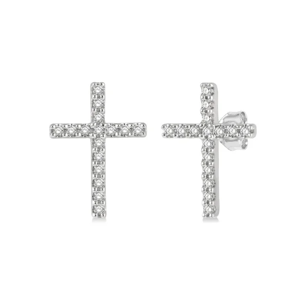 Women’s dangling gemstone earrings-1/10 ctw Cross Round Cut Diamond Petite Fashion Earring in 10K White Gold