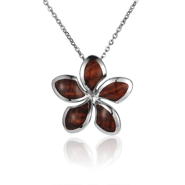 Women’s charm necklaces-KOA Wood inlaid Sterling Silver Plumeria Pendant (Chain Sold Separately)