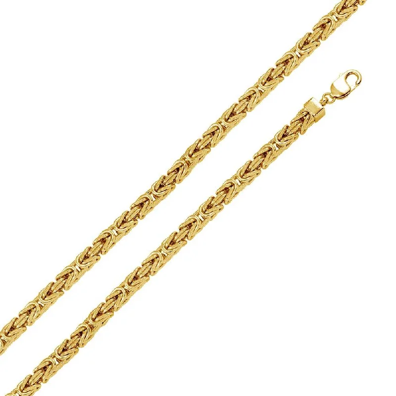 Women’s thick chain necklaces-Gold Plated 925 Sterling Silver Hollow Byzantine Chain 7mm - CHHW110 GP