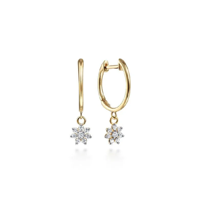 Women’s engagement rings with alternating stones-Gabriel & Co. - EG14024Y45JJ - 14K Yellow Gold Huggies with Pave Diamond Star Drops