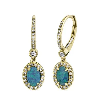 Women’s blue sapphire earrings-0.23CT DIAMOND & 0.67CT OPAL EARRING