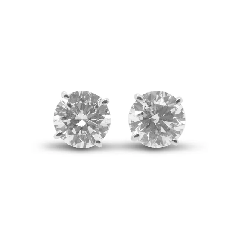 14k White Gold 4 Prong Basket Setting Diamond Studs - 4.11cttw