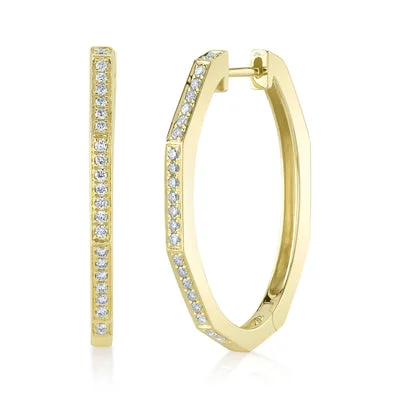 Women’s fashion earrings-0.32CT DIAMOND OVAL HOOP EARRING