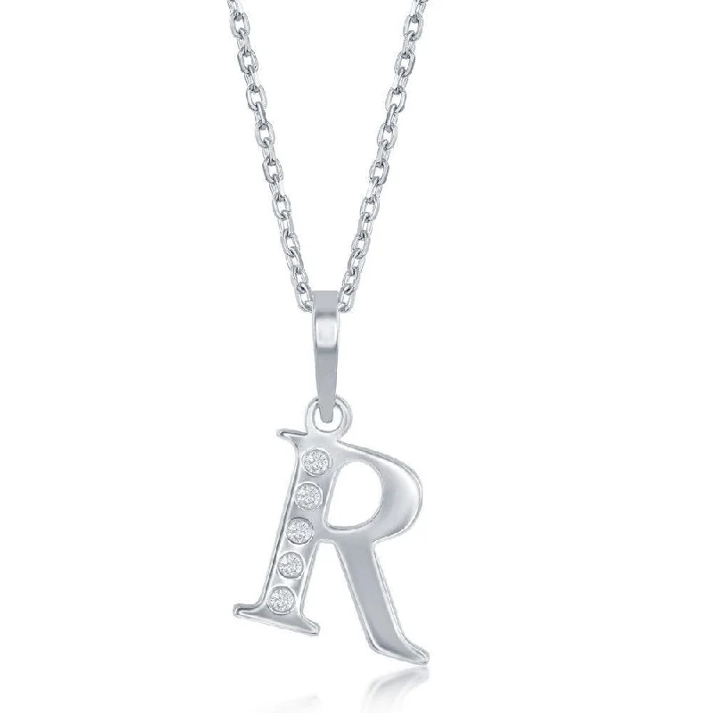 Women’s intricate necklaces-Sterling Silver Diamond "R "Initial Pendant Chain