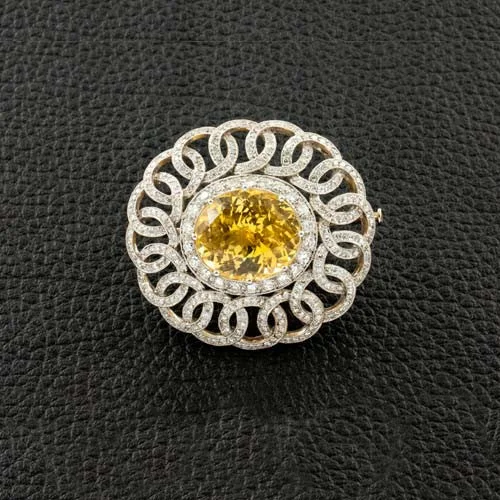 Ceylon Yellow Sapphire & Diamond Pin