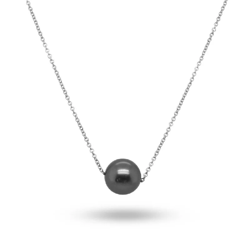 Women’s handmade necklaces-14k White Gold Chain With 9mm Black Pearl