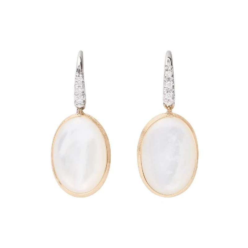 Women’s festival earrings-18K Yellow Gold and Mother of Pearl French Hook Earring with Diamond Accent