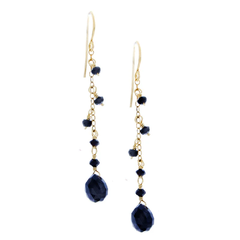 Women’s diamond and sapphire necklaces-Black Onyx drop with chain and Black Onyx rondelles