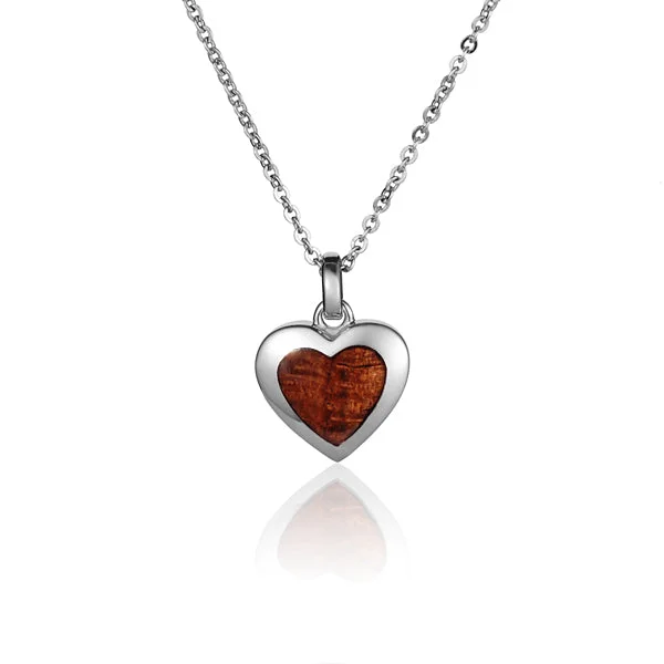 Women’s luxury diamond necklaces-Hawaiian Jewelry Koa Wood inlaid Solid Silver Heart Pendant (Chain Sold Separately)