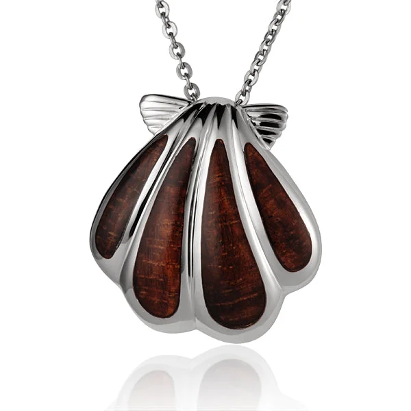 Women’s layered gold necklaces-Koa Wood Sterling Silver Sunrise Shell Pendant (Chain Sold Separately)