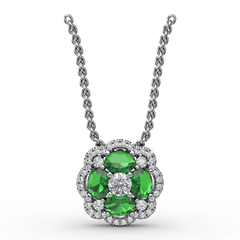 Women’s crystal necklaces-Love in Bloom Emerald and Diamond Pendant P1574E