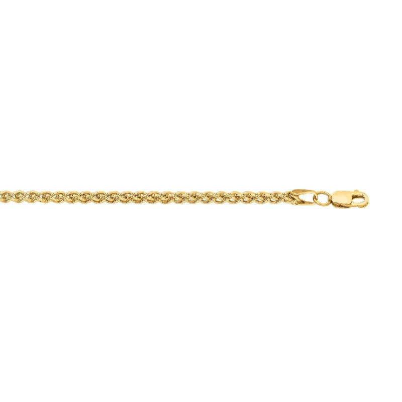 Women’s custom necklaces-14kt 24" Yellow Gold Lite Weigth Wheat Chain with Lobster Clasp HW070-24