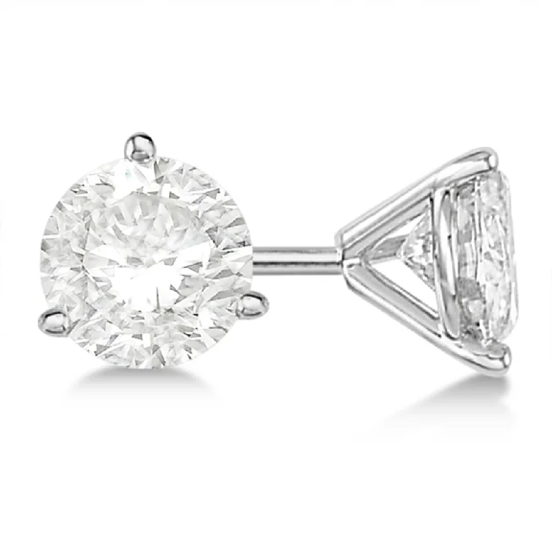 14k White Gold Three Prong Diamond Studs - 1.80cttw