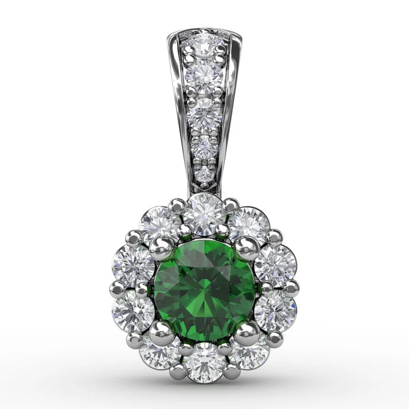 Women’s heart-shaped necklaces-Halo Emerald and Diamond Pendant P1514E