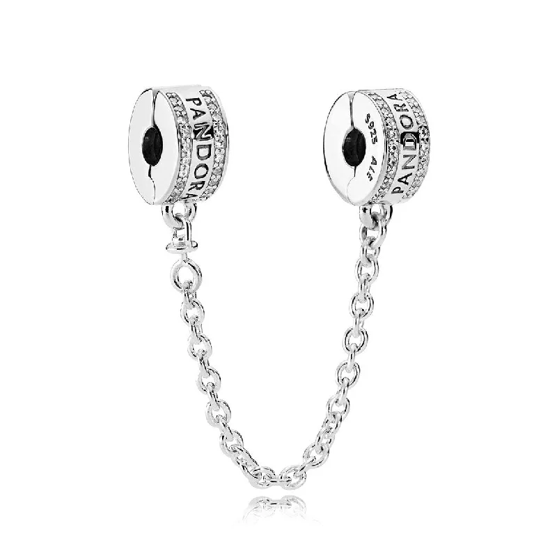 Women’s personalized necklaces-PANDORA Insignia, Clear CZ Safety Chain 792057CZ