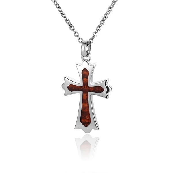 Women’s bold statement necklaces-KOA Wood inlaid Sterling Silver Cross Pendant (Chain Sold Separately)