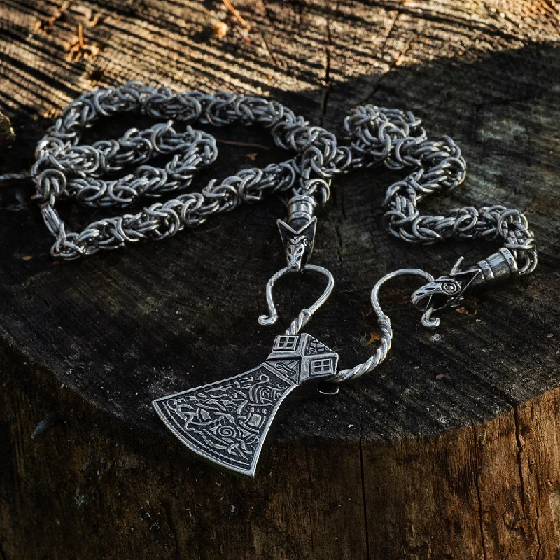 Women’s gold and silver necklaces-Wolf King Chain Axe, Stainless Steel