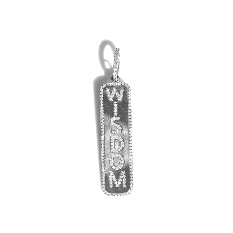 Women’s two-tone necklaces-Silver and Diamond WISDOM Dog Tag Pendant  P0000795