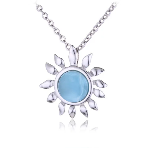 Women’s statement necklaces-Sterling Silver Larimar Sunflower Pendant(Chain Sold Separately)