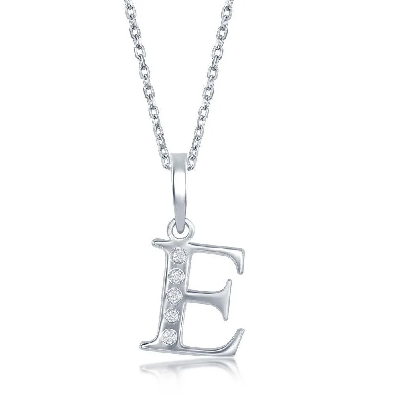 Women’s diamond solitaire necklaces-Sterling Silver Diamond "E" Initial Pendant Chain