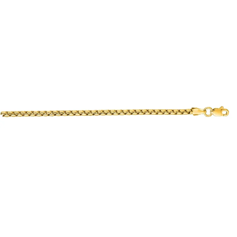 Women’s diamond heart necklaces-14kt 22" Yellow Gold Shiny Round Box Chain with Lobster Clasp RBX150-22