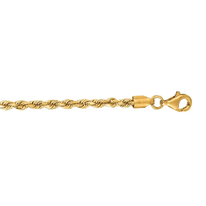 10k Yellow Gold 22 Inch Shiny Solid Diamond Cut Rope Chain with Lobster Clasp 021ROY-22