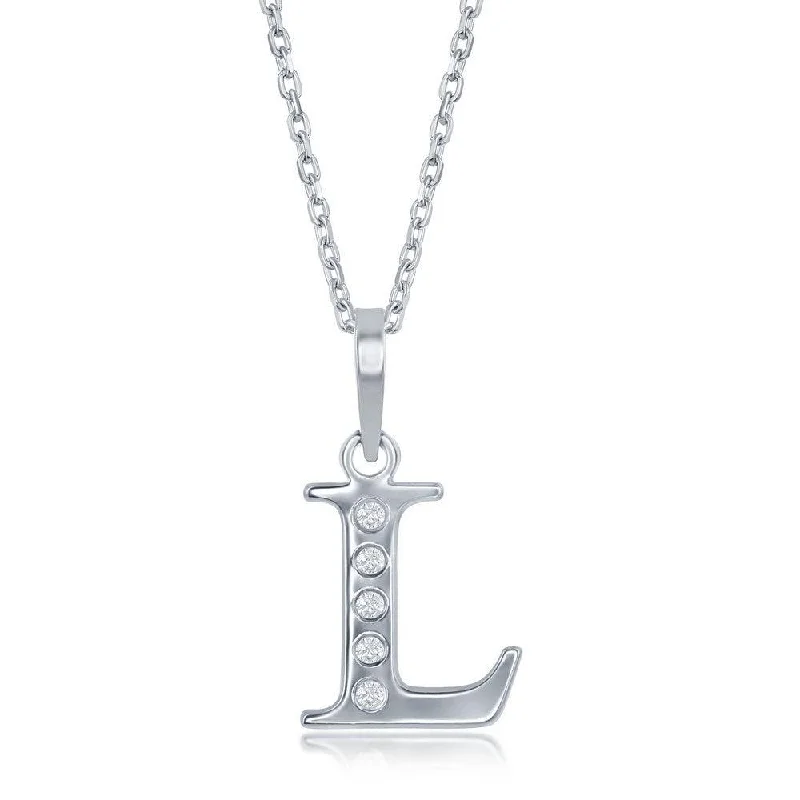 Women’s fashion chain necklaces-Sterling Silver Diamond "L" Initial Pendant Chain