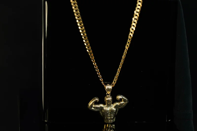 Women’s statement necklaces-10k Muscle Man Pendant with Diamond Cut Chain