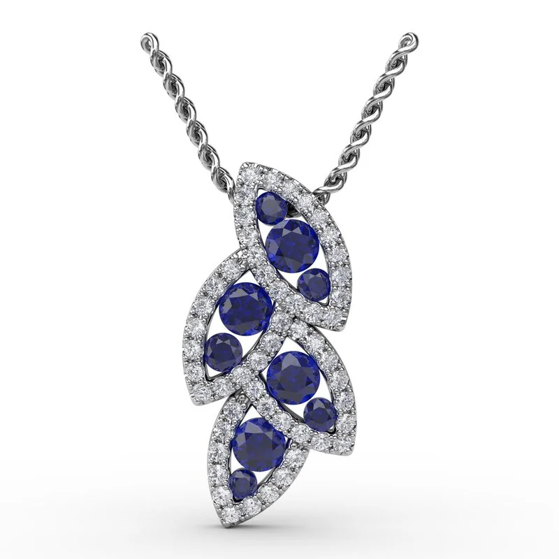 Women’s engraved necklaces-Glam Galore Sapphire and Diamond Leaf Pendant P1597S