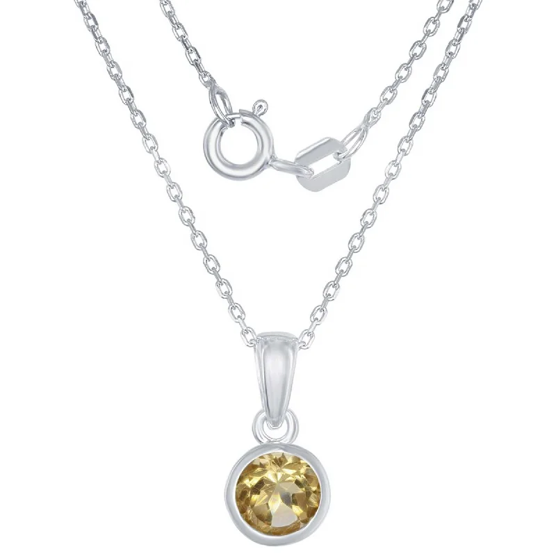 Women’s heart pendant necklaces-Classic Women's Pendant with Chain - November Citrine Bezel Set | K-7017-CT