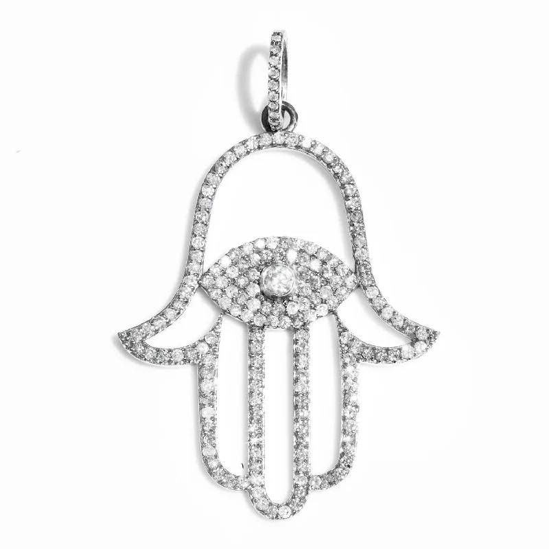 Women’s luxury necklaces-Diamond Bezel Hamsa Pendant  P0000295