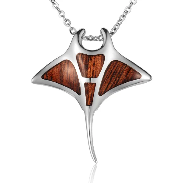 Women’s silver heart necklaces-Koa Wood Inlaid Sterling Silver Manta Ray Pendant (Chain Sold Separately)