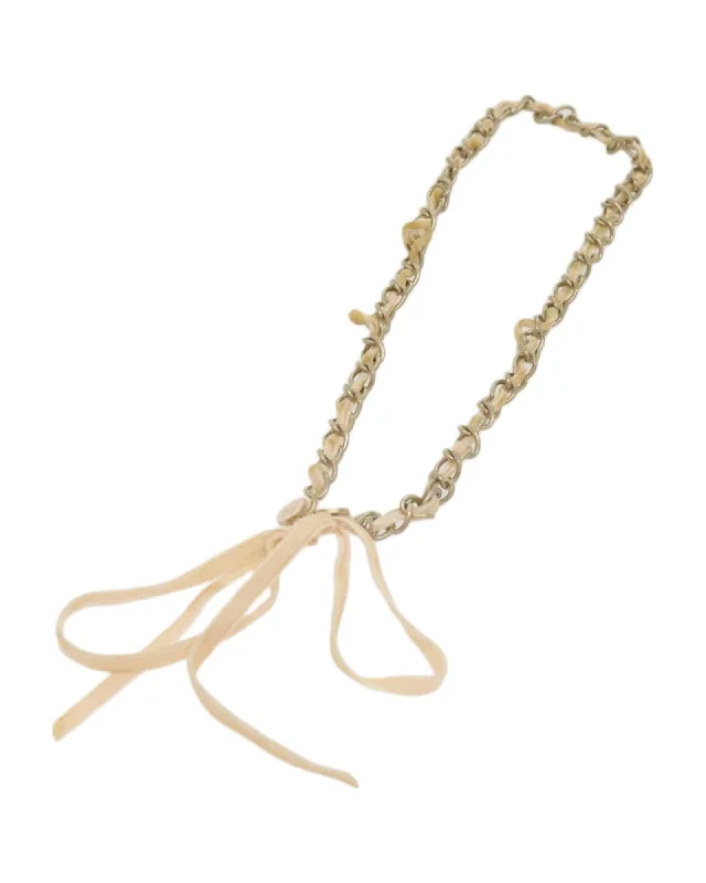 Women’s antique style necklaces-Pink Ribbon Chain with CC Charm by CHANEL