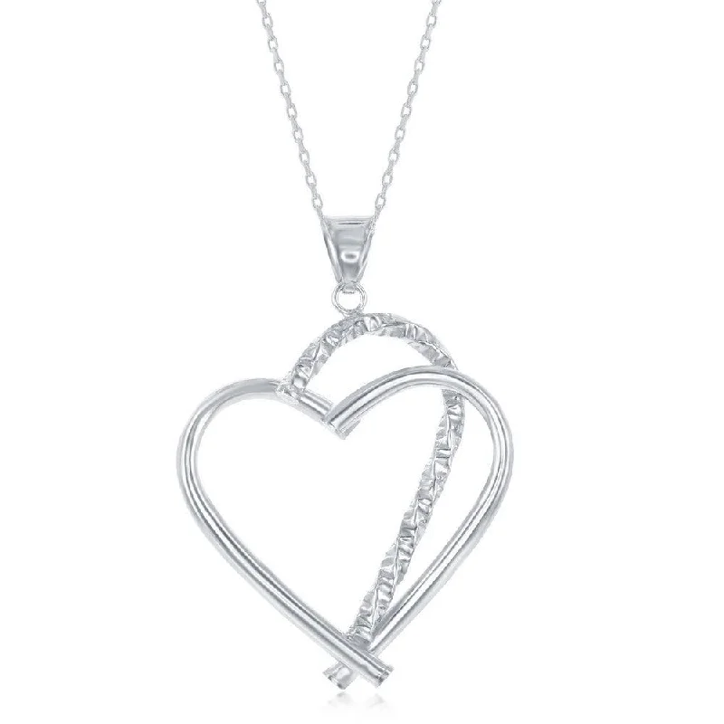 Women’s infinity pendant necklaces-Sterling Silver Diamond-Cut Half Heart Pendant