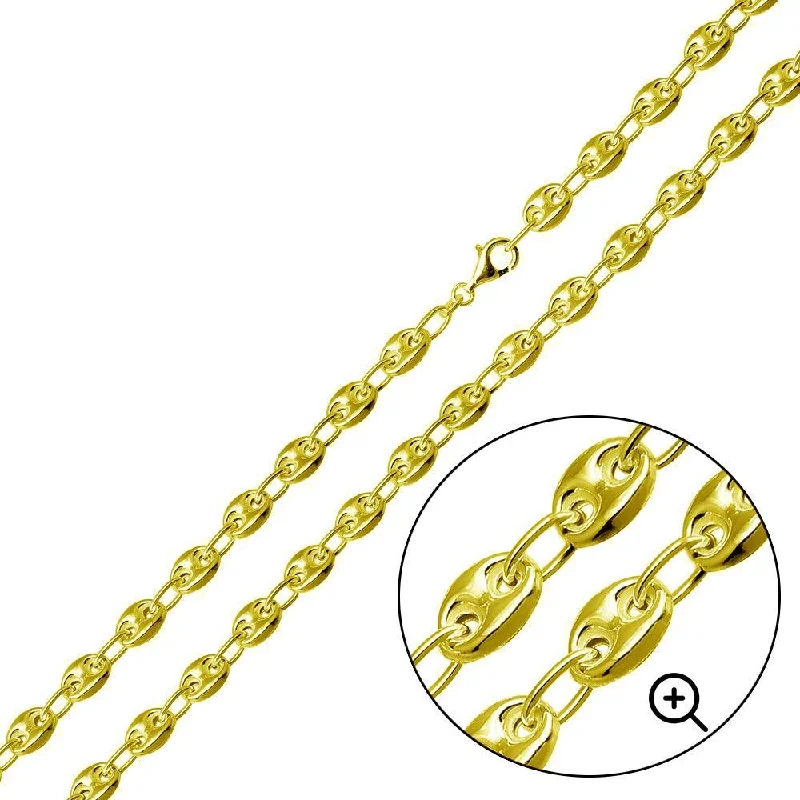 Women’s engraved name necklaces-Gold Plated 925 Sterling Silver Puffed Mariner Chain 7mm - CH537 GP