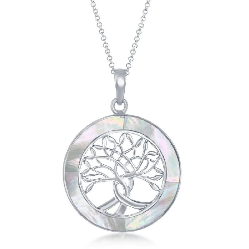 Women’s diamond necklaces-Sterling Silver Tree of Life Round Pendant With Chain - MOP