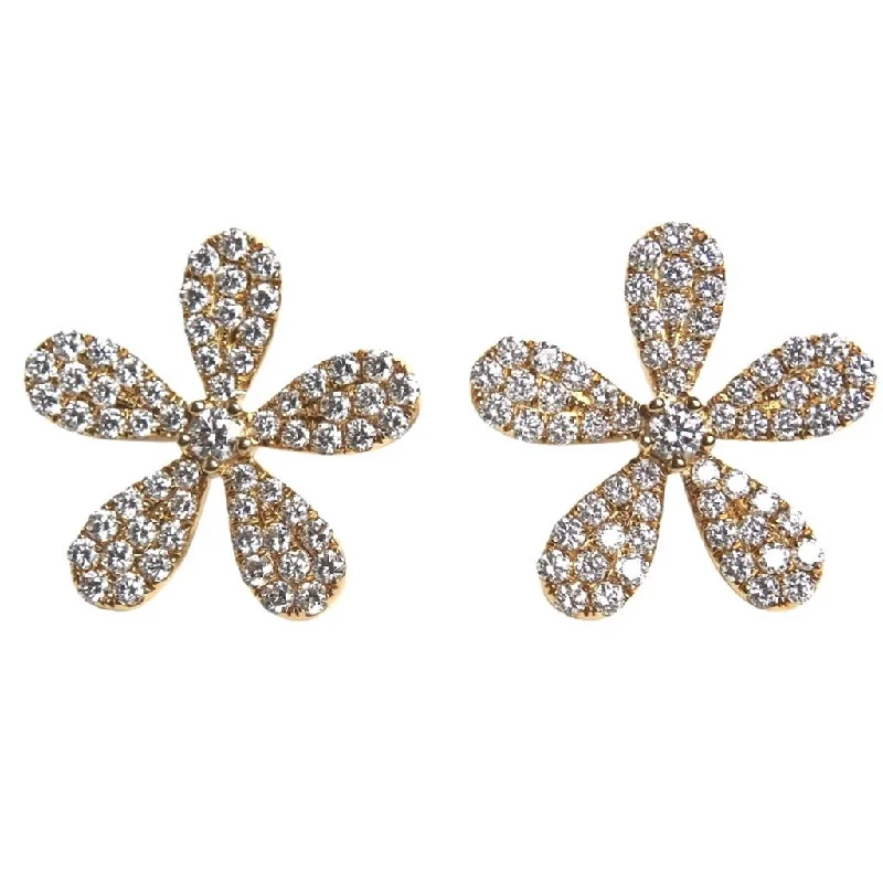 18k Yellow Gold Diamond Flower Shape Studs - 1.53cttw