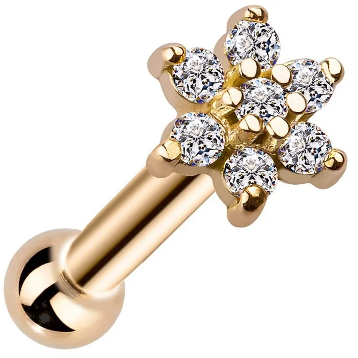 Women’s romantic earrings-Diamond Flower 14k Gold Cartilage Stud Earring