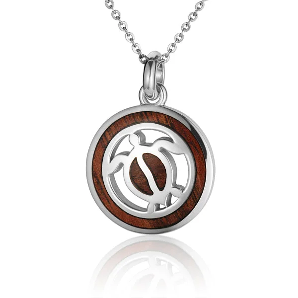 Women’s elegant necklaces-Hawaiian Jewelry Koa Wood inlaid Solid silver Honu Pendant (Chain Sold Separately)